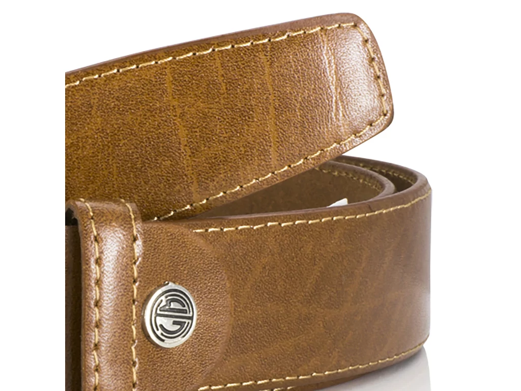 Márkás férfi bőr nadrágszíj - konyak