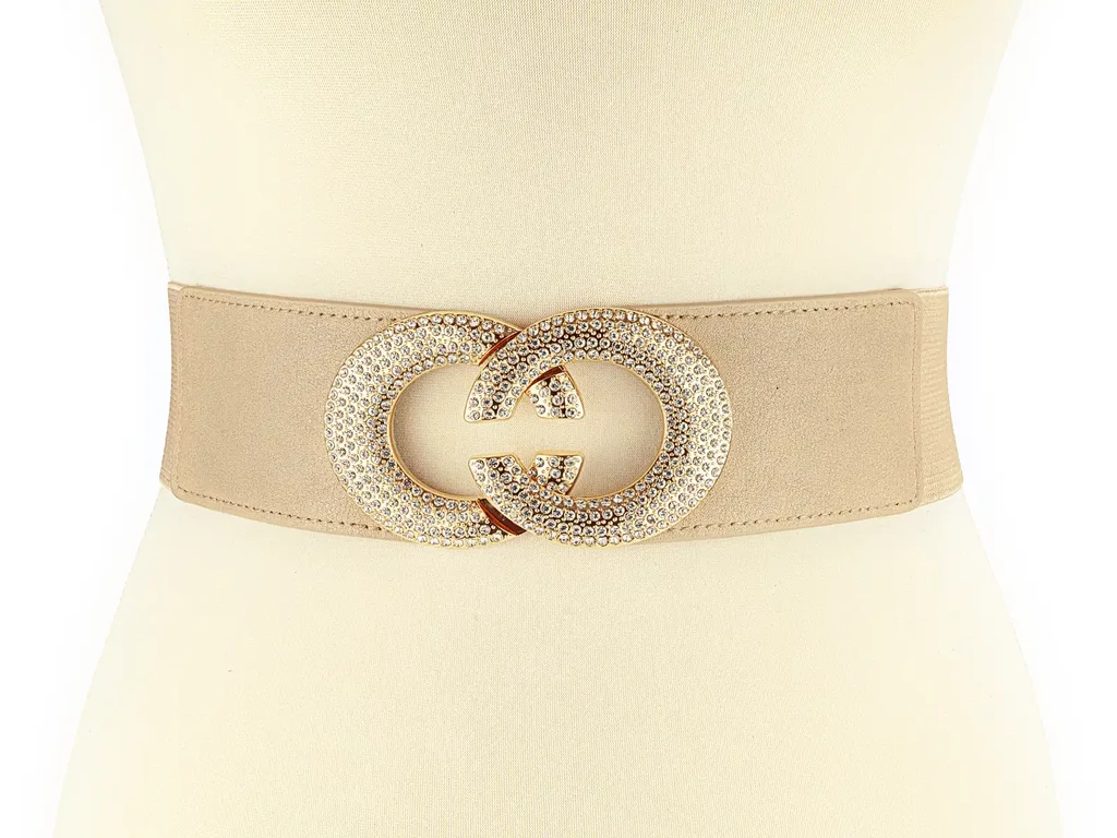 Köves sztreccs női öv - bézs