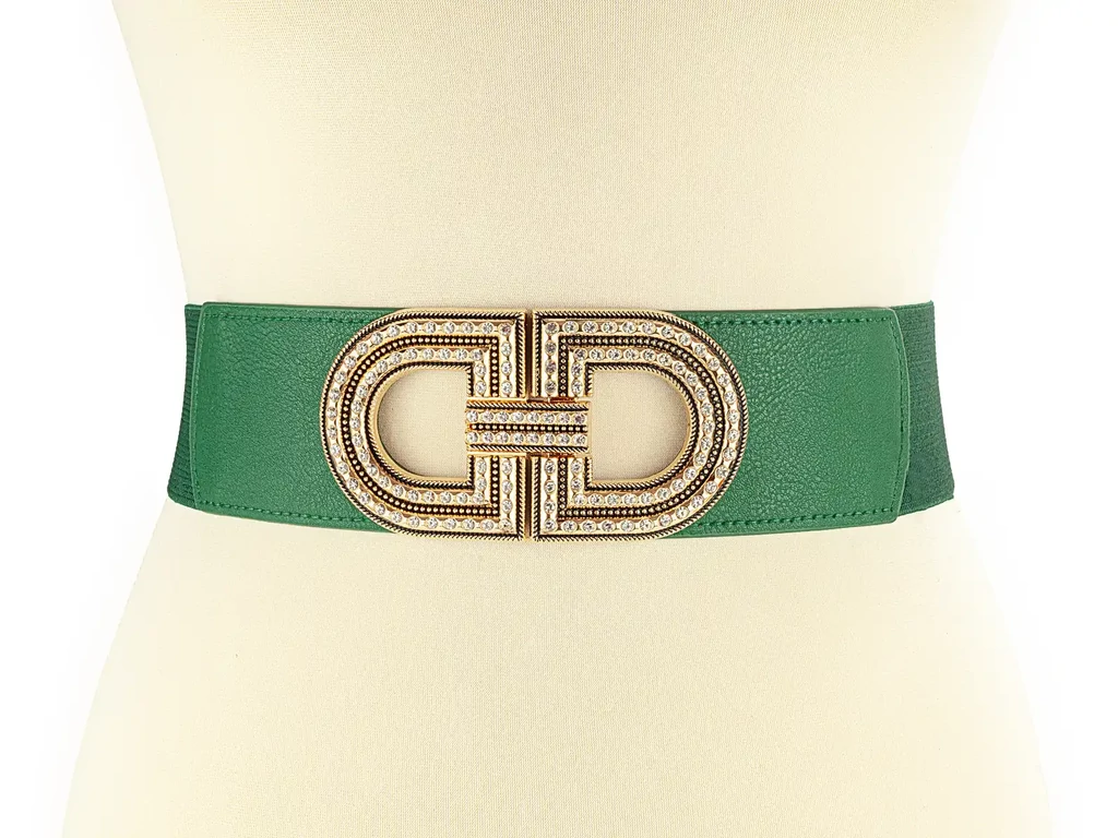 Stílusos strasszos öv ruhához - méregzöld