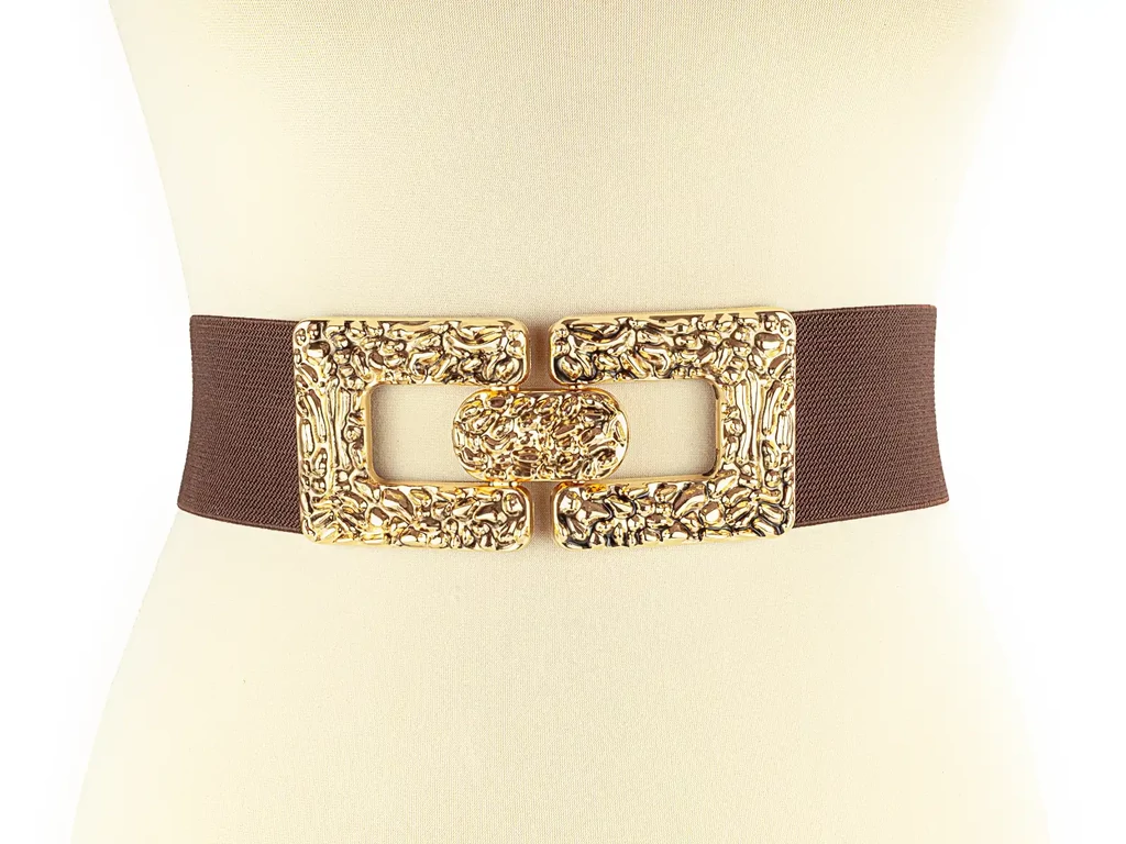 Divatos női öv arany csattal - csokibarna