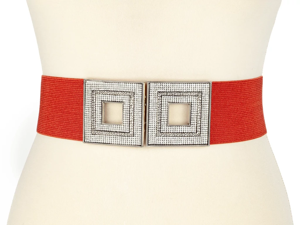 Strasszos női gumis öv - téglapiros