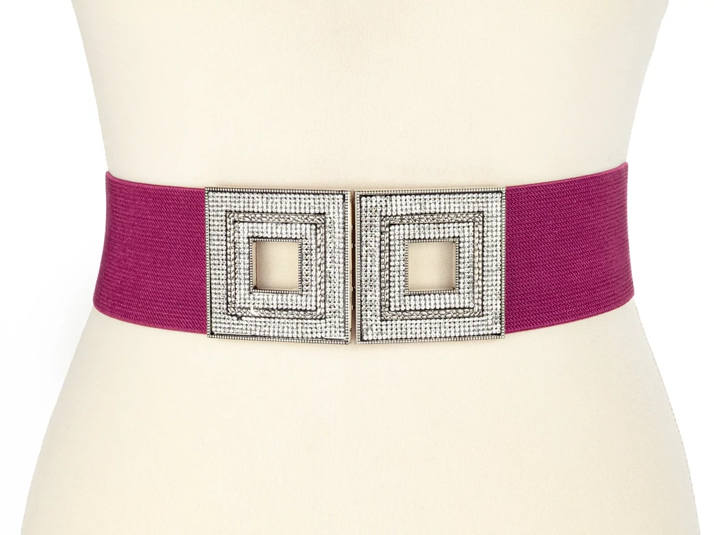 Strasszos női gumis öv - bordó