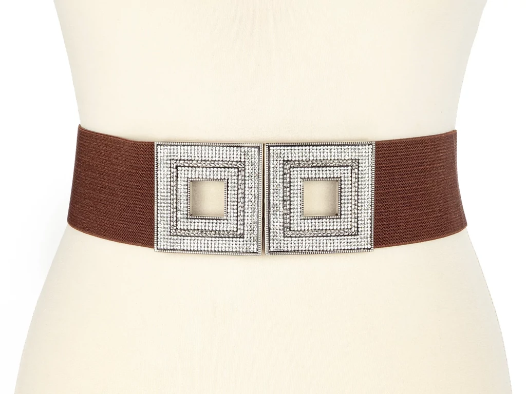 Strasszos női gumis öv - csokibarna