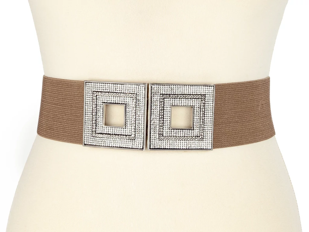 Strasszos női gumis öv - cappuccino