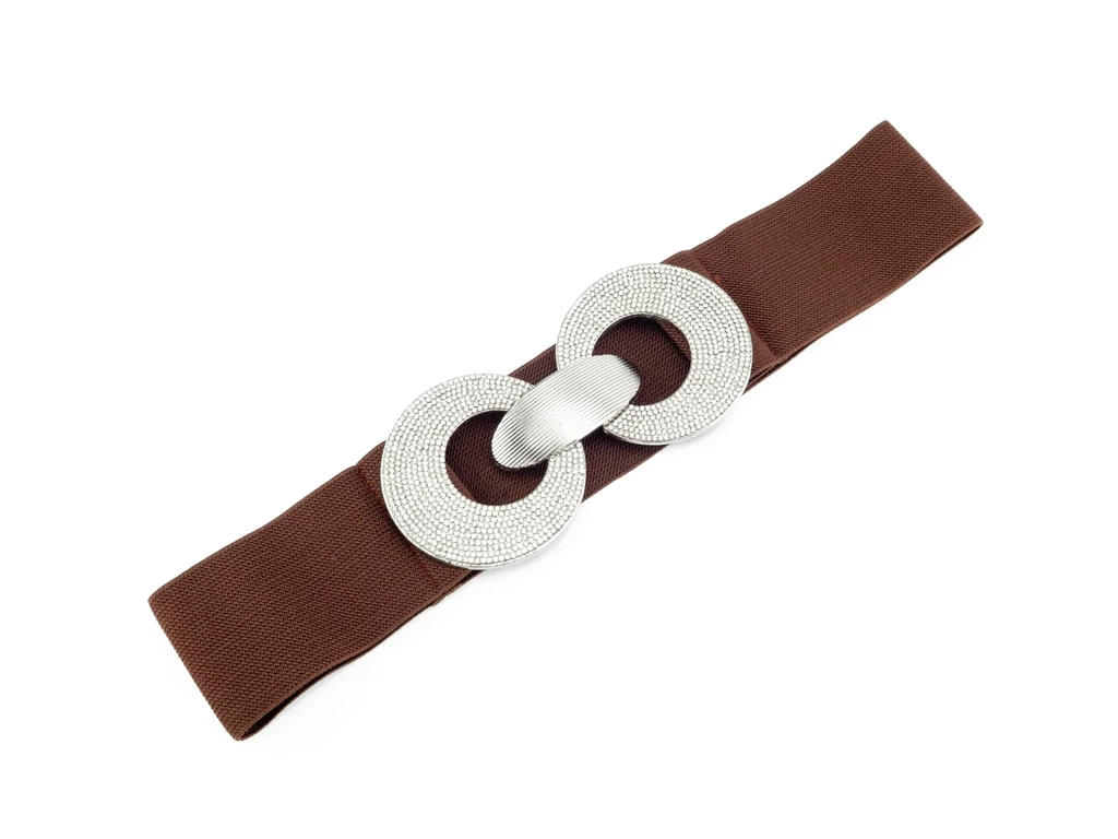 Strasszos vastag gumis öv - barna