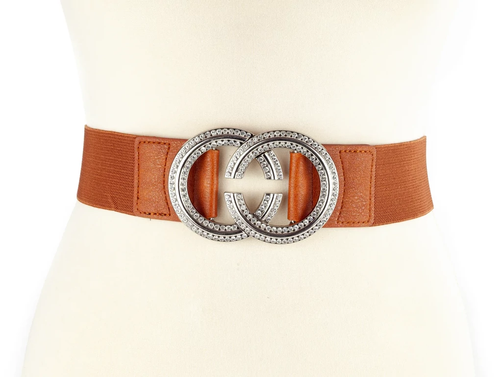 Strasszos gumis öv - barna