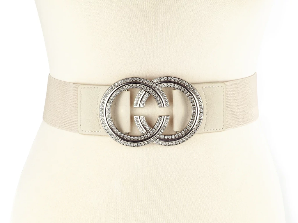 Strasszos gumis öv - ekrü