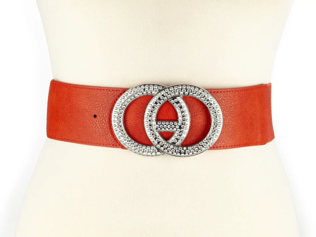 Strasszos gumis öv - téglapiros