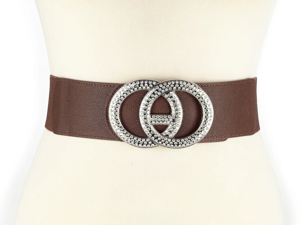 Strasszos gumis öv - barna