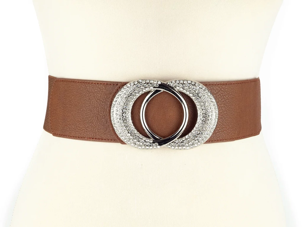 Strasszos sztreccs öv - barna