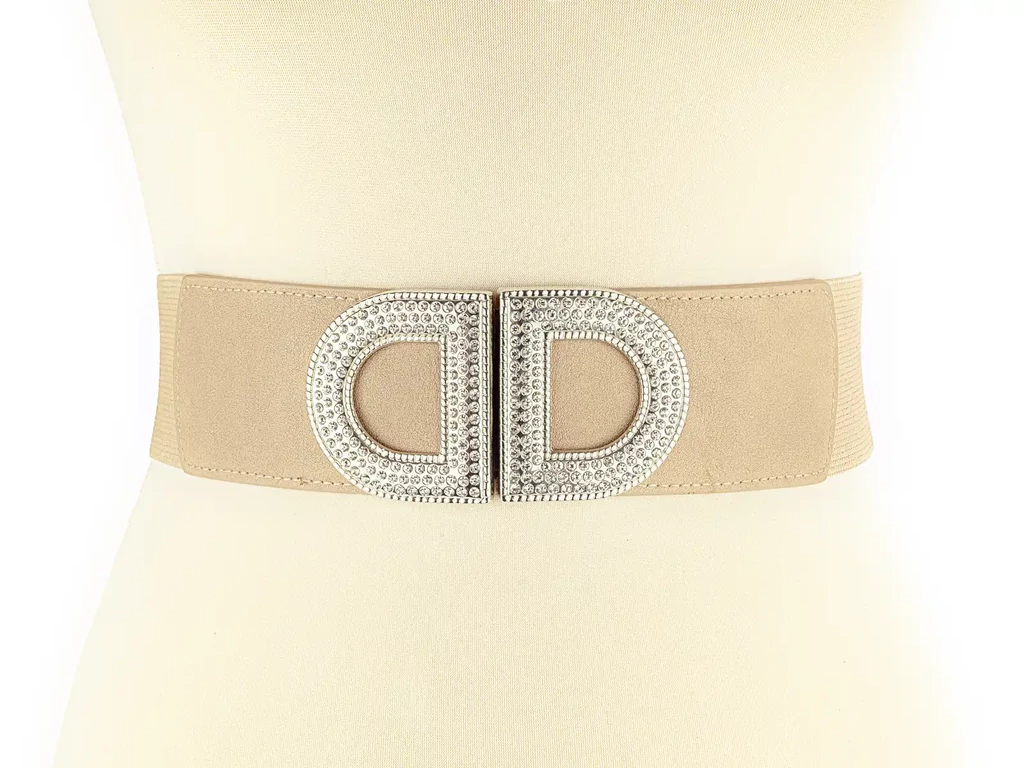 Strasszos gumis öv - bézs