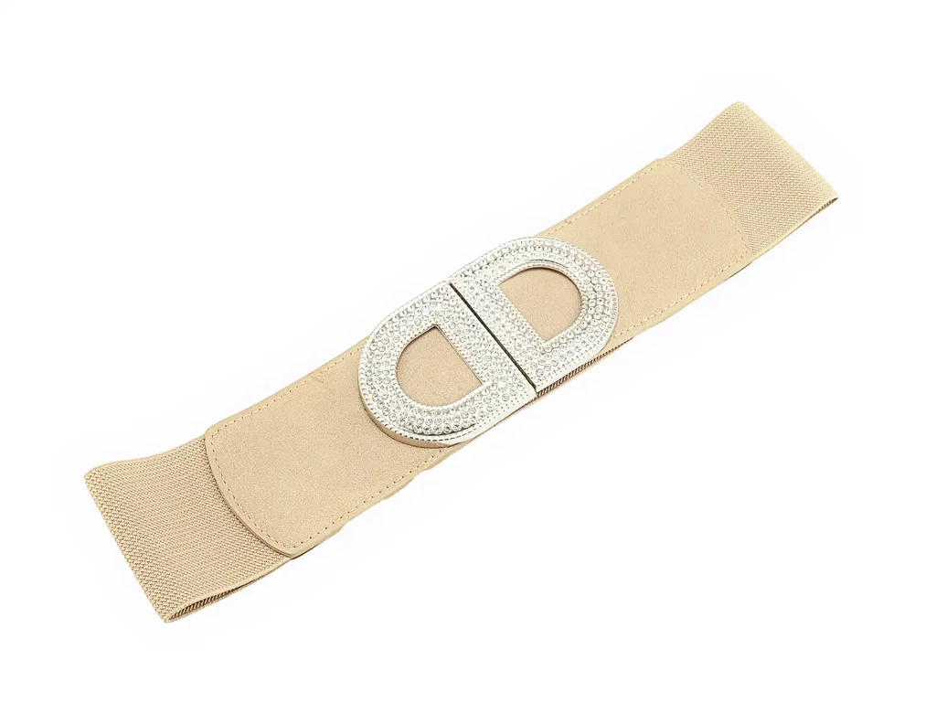 Strasszos gumis öv - bézs