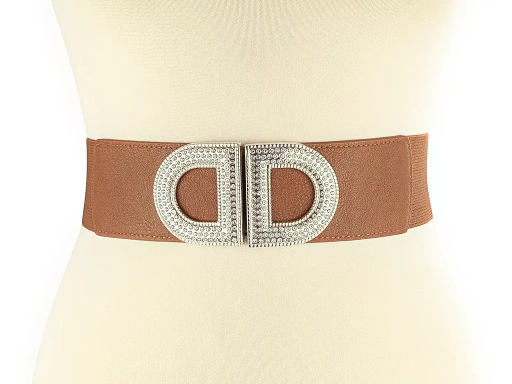 Strasszos gumis öv - kávébarna