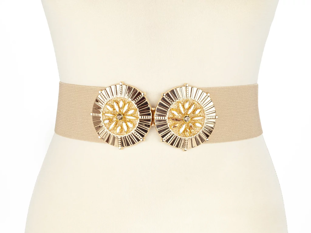 Strasszos gumírozott öv - bézs