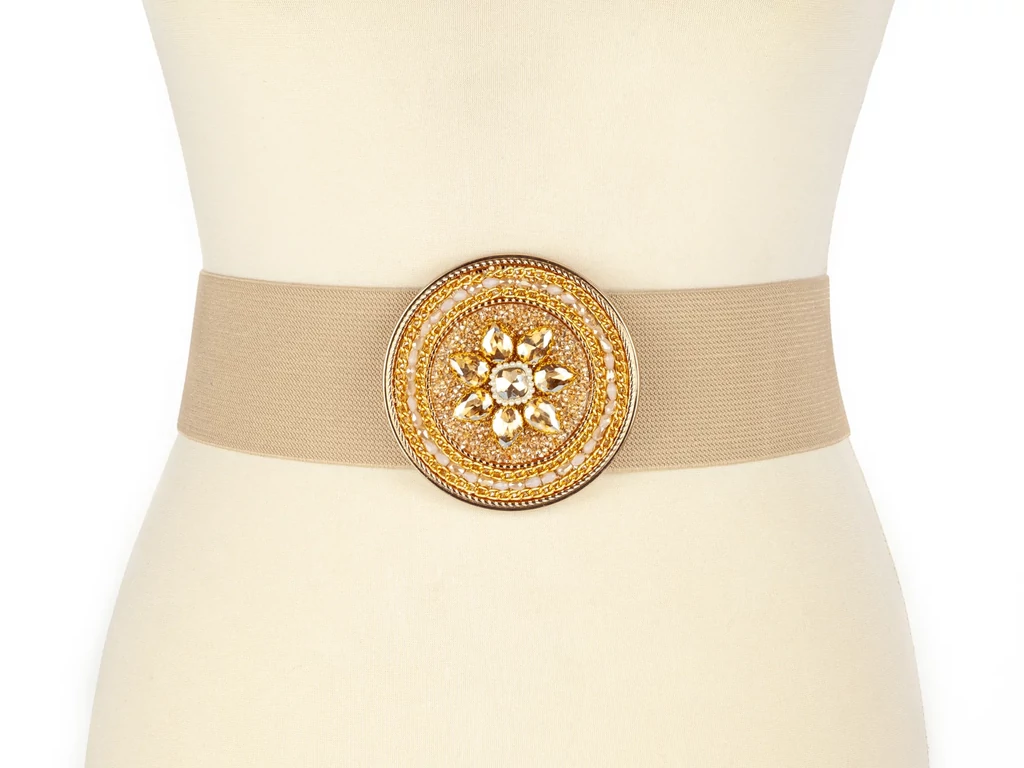 Strasszos sztreccs nő öv - bézs