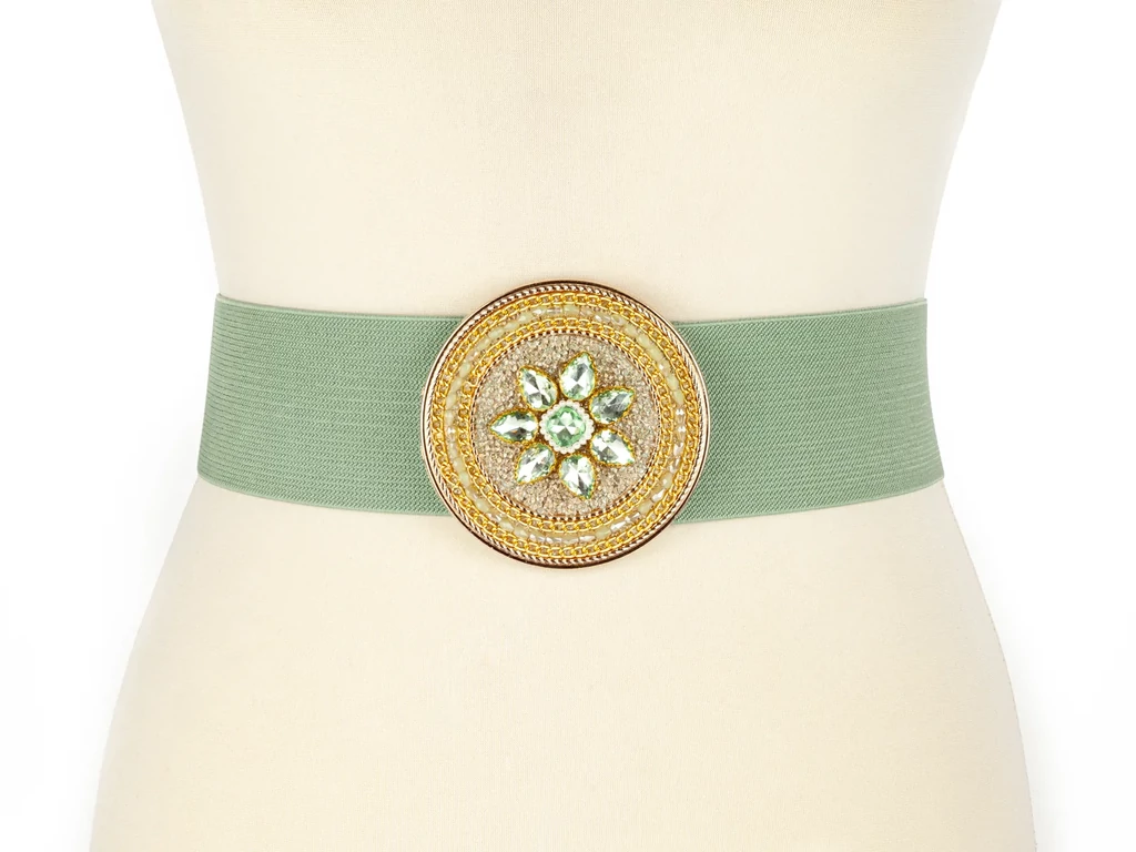 Strasszos sztreccs nő öv - zöld