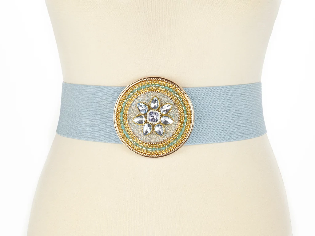 Strasszos sztreccs nő öv - világoskék