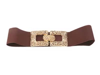 Kép 1/3 - Divatos női öv arany csattal - csokibarna