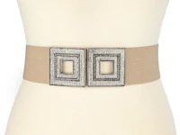 Kép 2/2 - Strasszos női gumis öv - beige