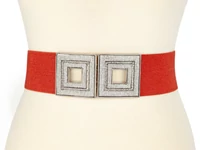 Kép 2/2 - Strasszos női gumis öv - téglapiros