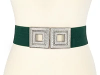 Kép 2/2 - Strasszos női gumis öv - sötétzöld