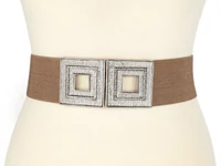 Kép 2/2 - Strasszos női gumis öv - cappuccino