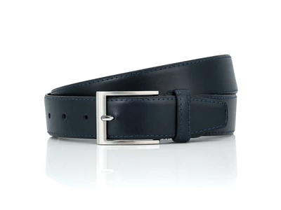 Márkás férfi bőr nadrágszíj - sötétkék