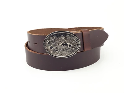 Vadász öv szarvasbika mintával - barna