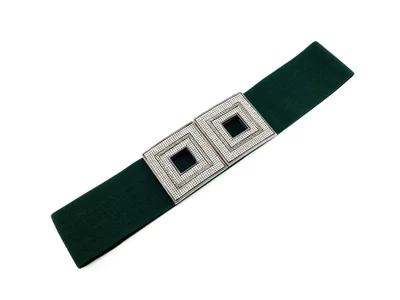 Strasszos női gumis öv - sötétzöld