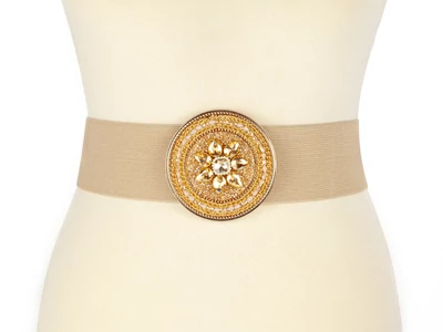 Strasszos sztreccs nő öv - bézs